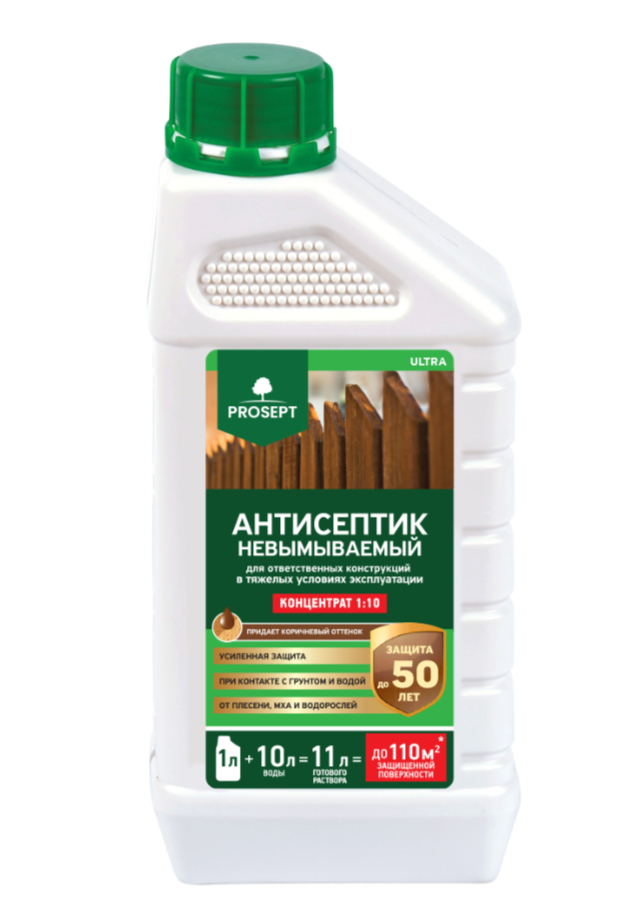 Антисептик PROSEPT EXTERIOR трудновымываемый для наружных работ концентрат 1:19/ 1л