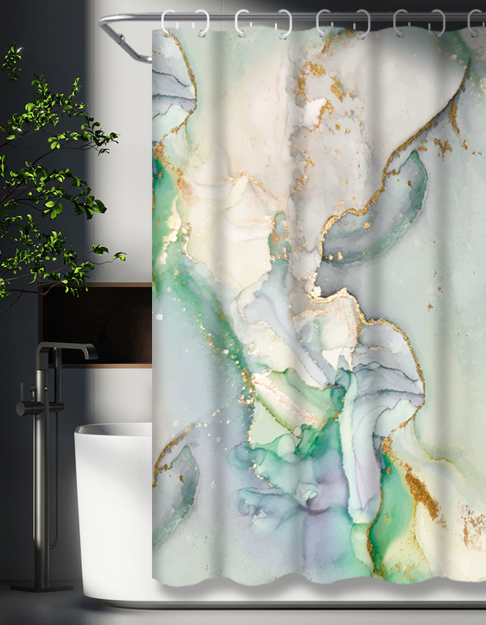 Штора для ванной комнаты SANTREK HOME 180х180 Polyester НС1124 с кольцами мрамор серо-коричневый