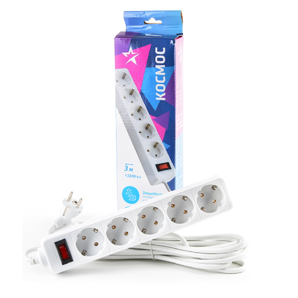 Фильтр сетевой 5розх1,8м КОСМОС ПВС 3х0,75  белый (394)