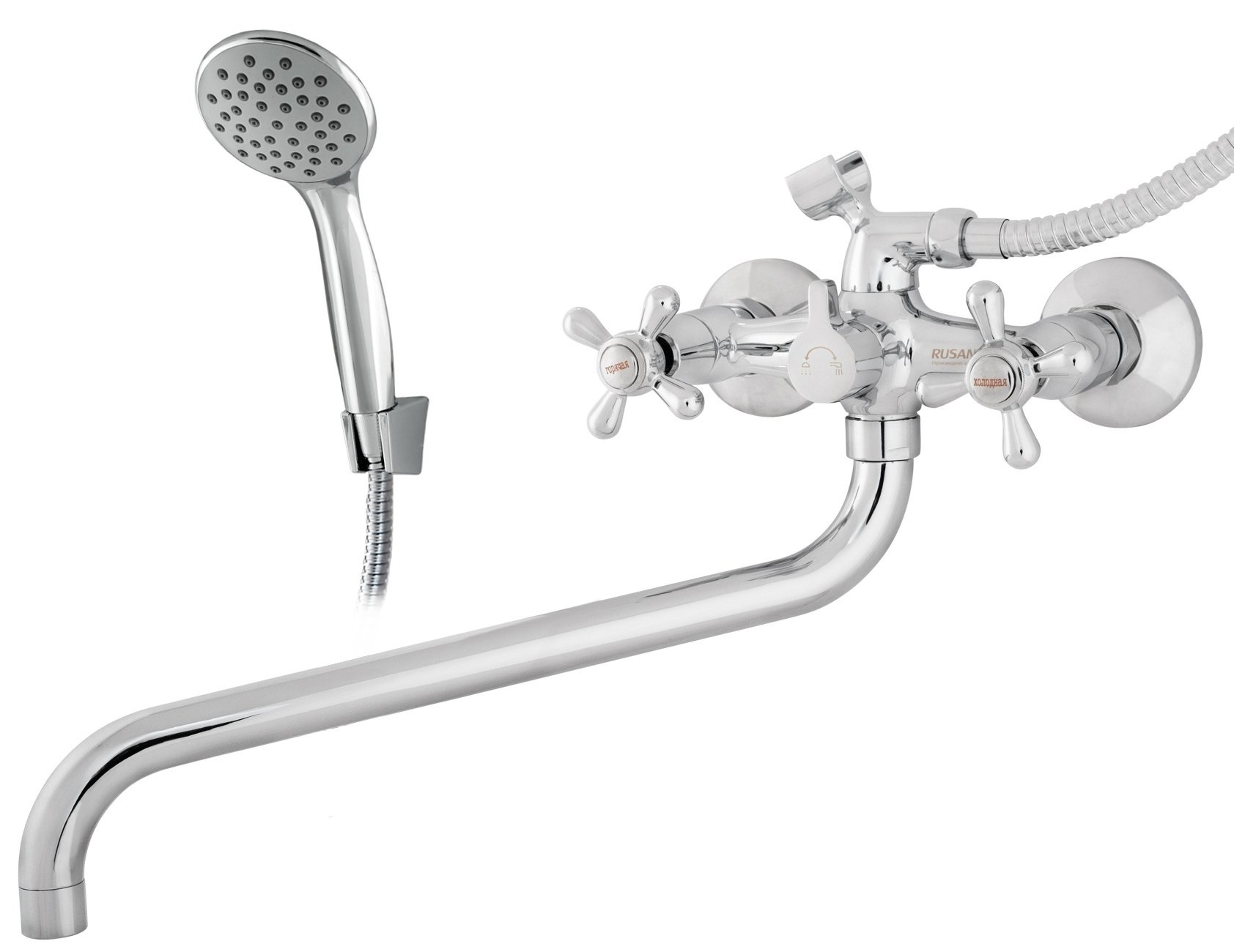 Смеситель для ванны RUSANT латунь,хром,кран-букса керамика,излив Гранд 35 см. RV6021488-021