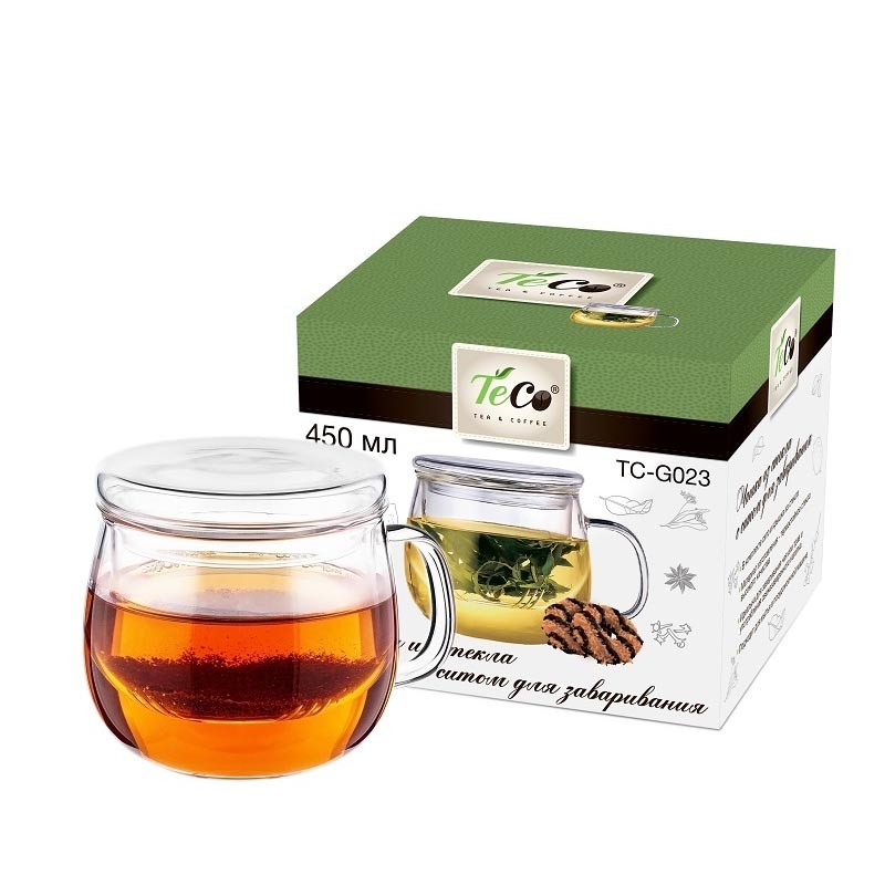 Кружка заварочная стекл. Teco 370мл с ситом TC-G023