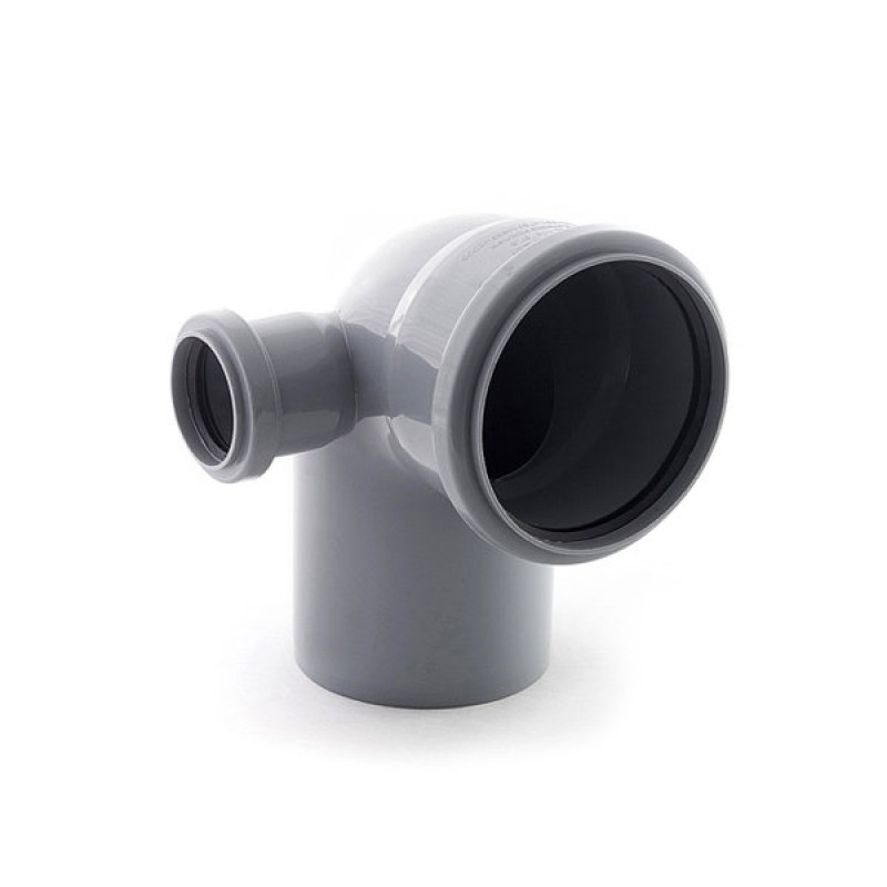 Отвод П/П серый 110 90 град. с выходом на 50 мм левый