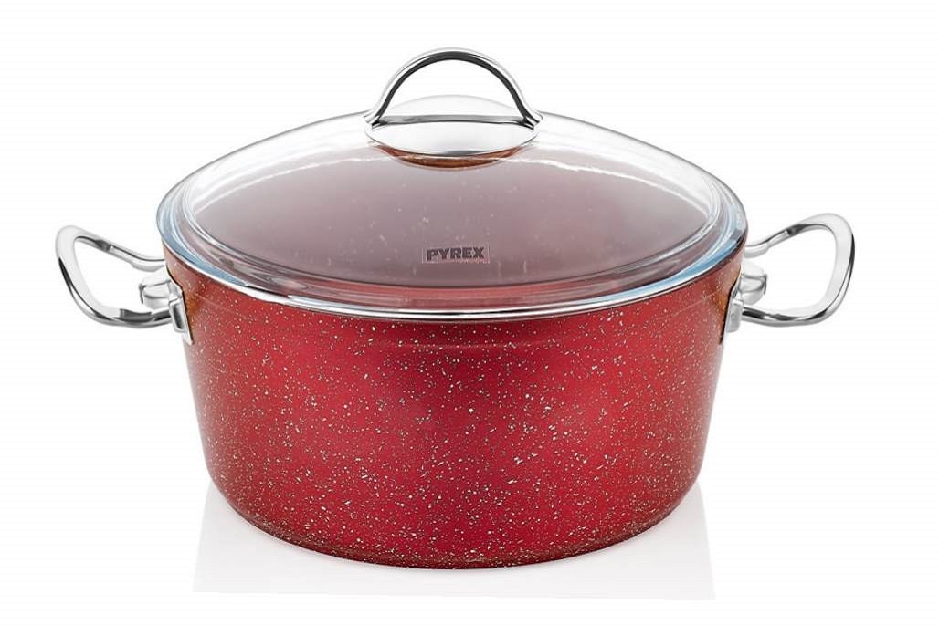 Кастрюля алюм. Маруся 6,5л 28см стекл. крышка красная 6001-28К