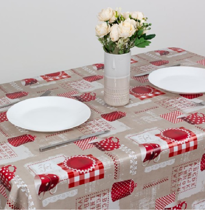 Клеенка Camelia Чашки в горошек на нетканевой основе 1,40х20м 675/1