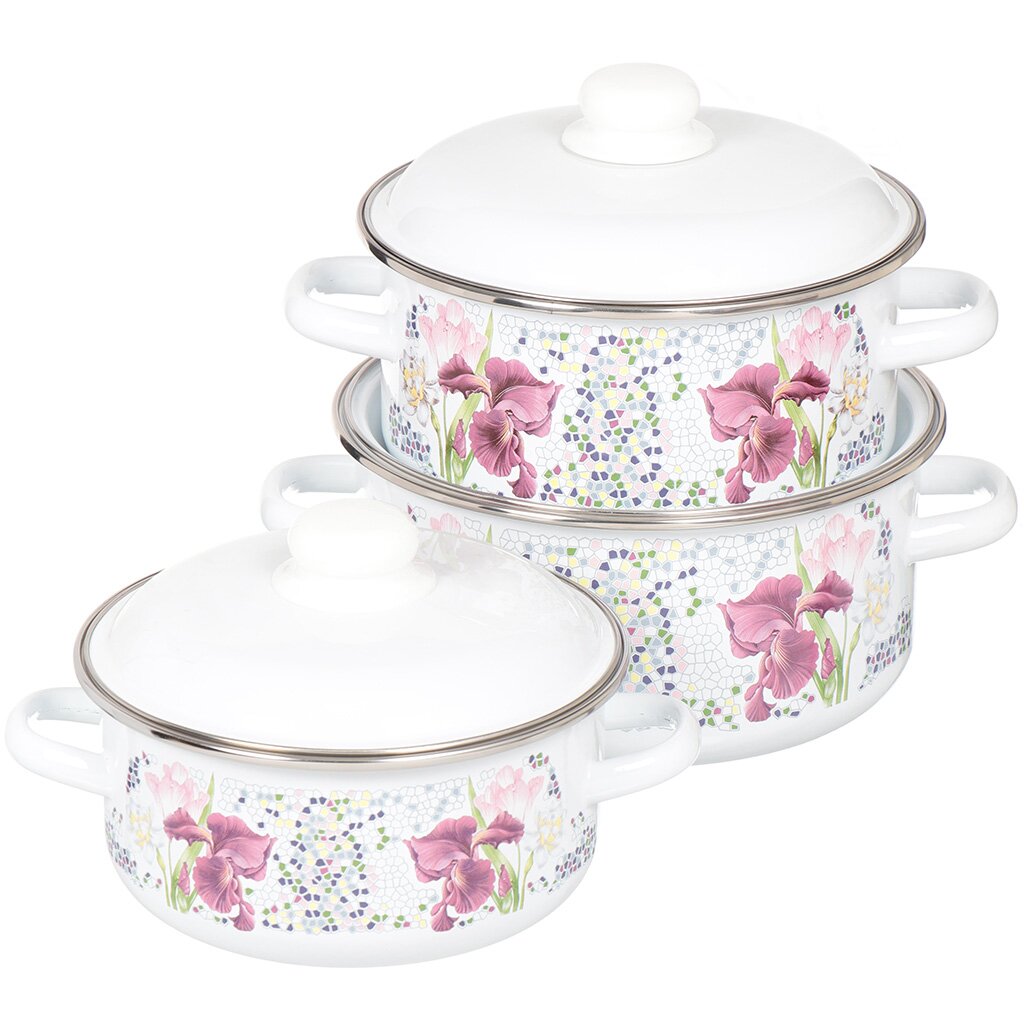 Набор посуды эмал. СтальЭмаль 3 кастрюли мозаика 1KB051M