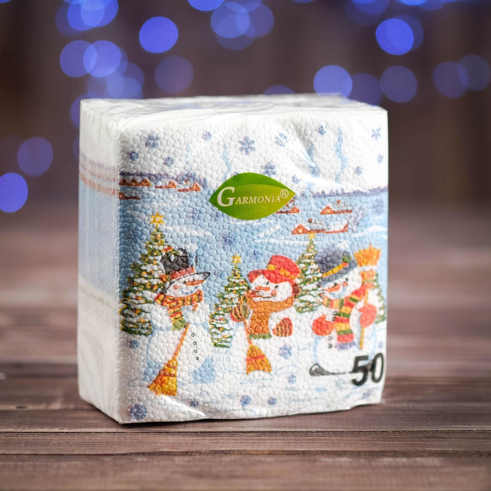Салфетки бумажные новогодние Гармония цвета Снеговички 24х24см 50шт 4580261