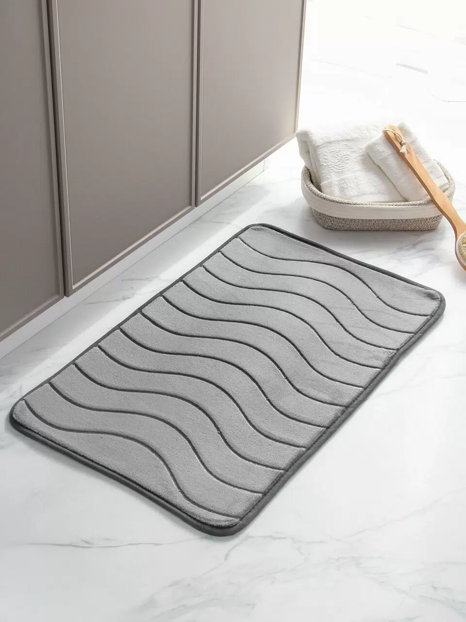 Коврик для ванной комнаты 0,5х0,8м велюр, с тиснением, сер, Y4-9966505888- купить в АПлайн