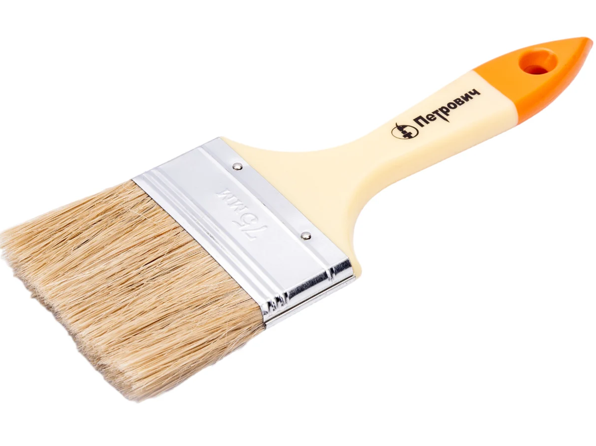 Кисть плоская "Петрович" №3 (75 мм) нат.щетина / дер.ручка П012-30