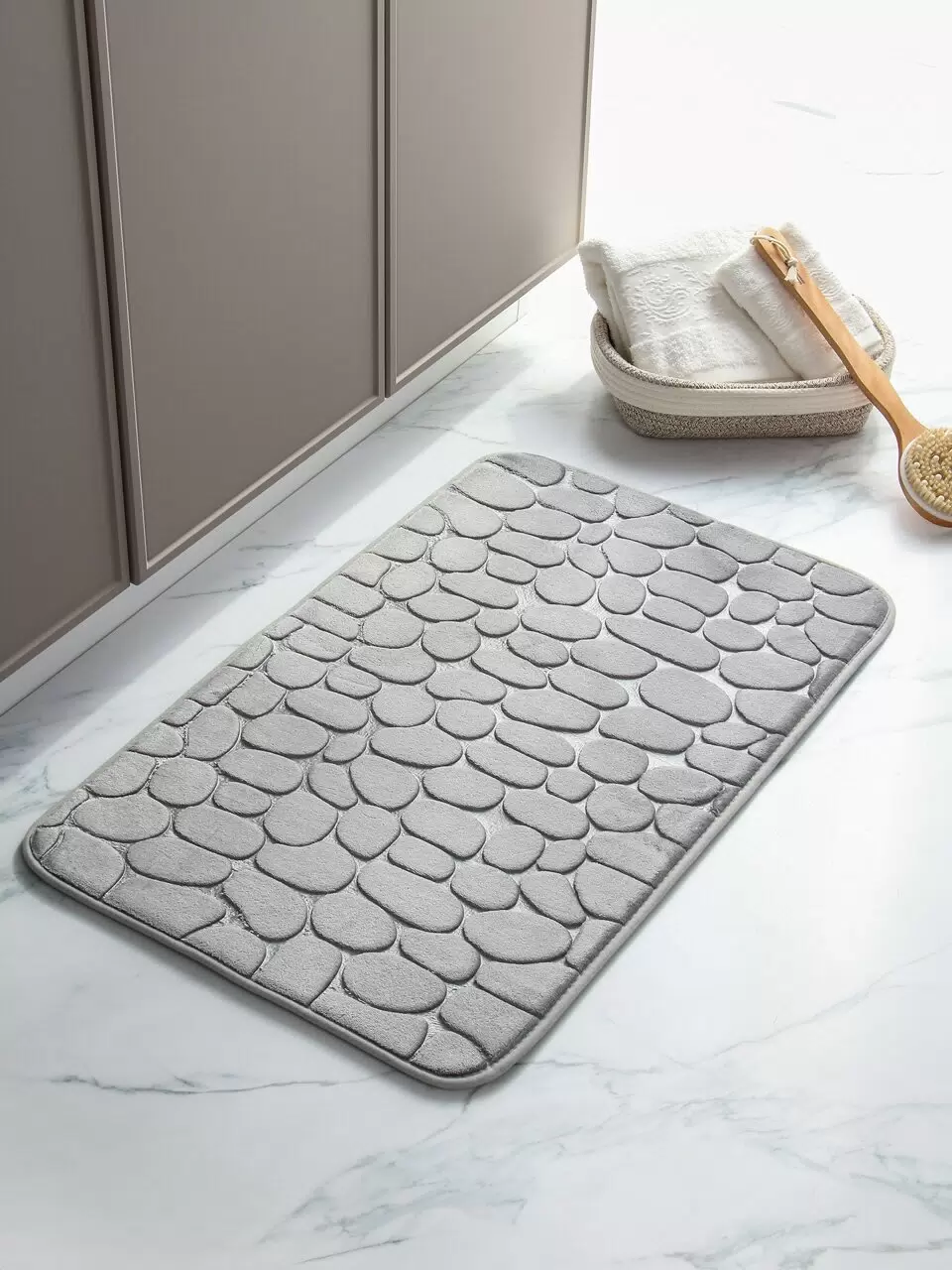 Коврик для ванной комнаты  0.5х0.8м, серый узор галька Y4-9933 - 505855 - купить в АПлайн