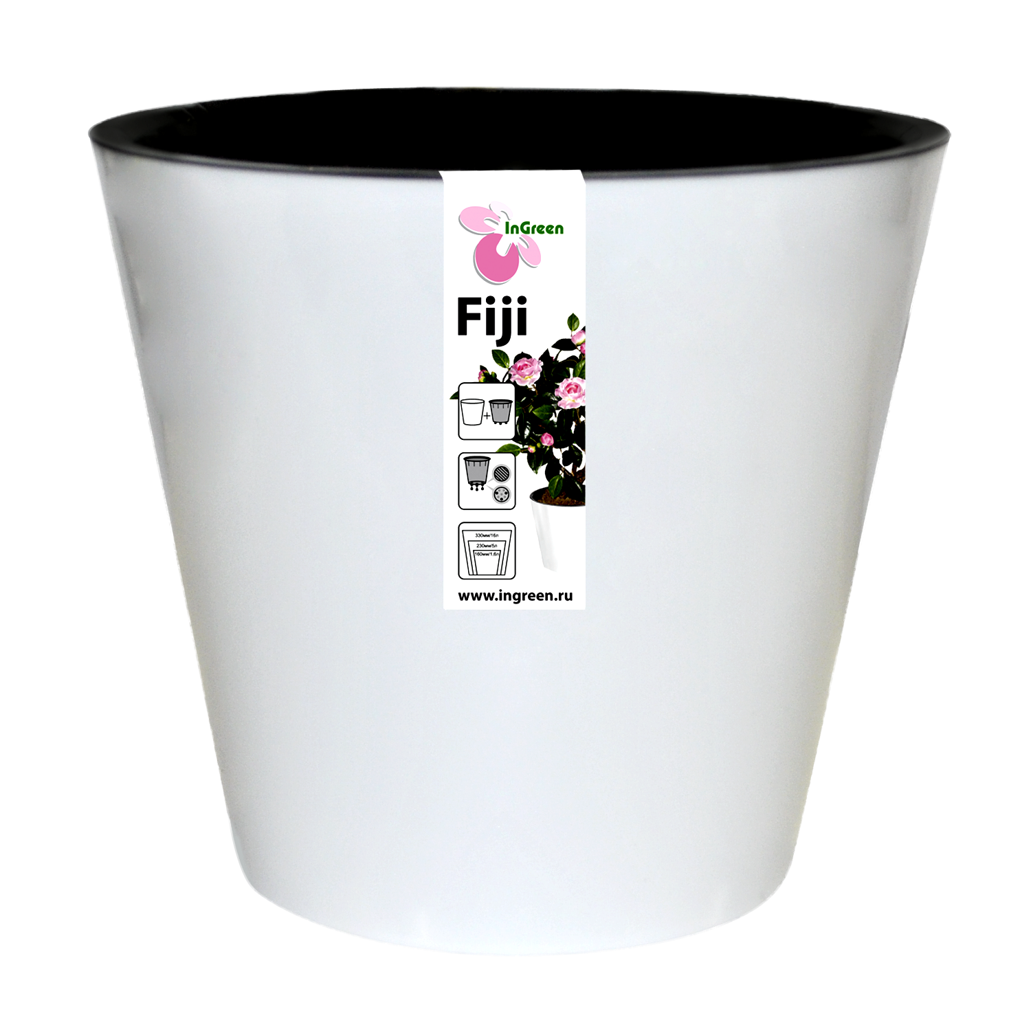 Горшок для цветов пласт. Фиджи 230мм 5л белый (ING1555БЛ)