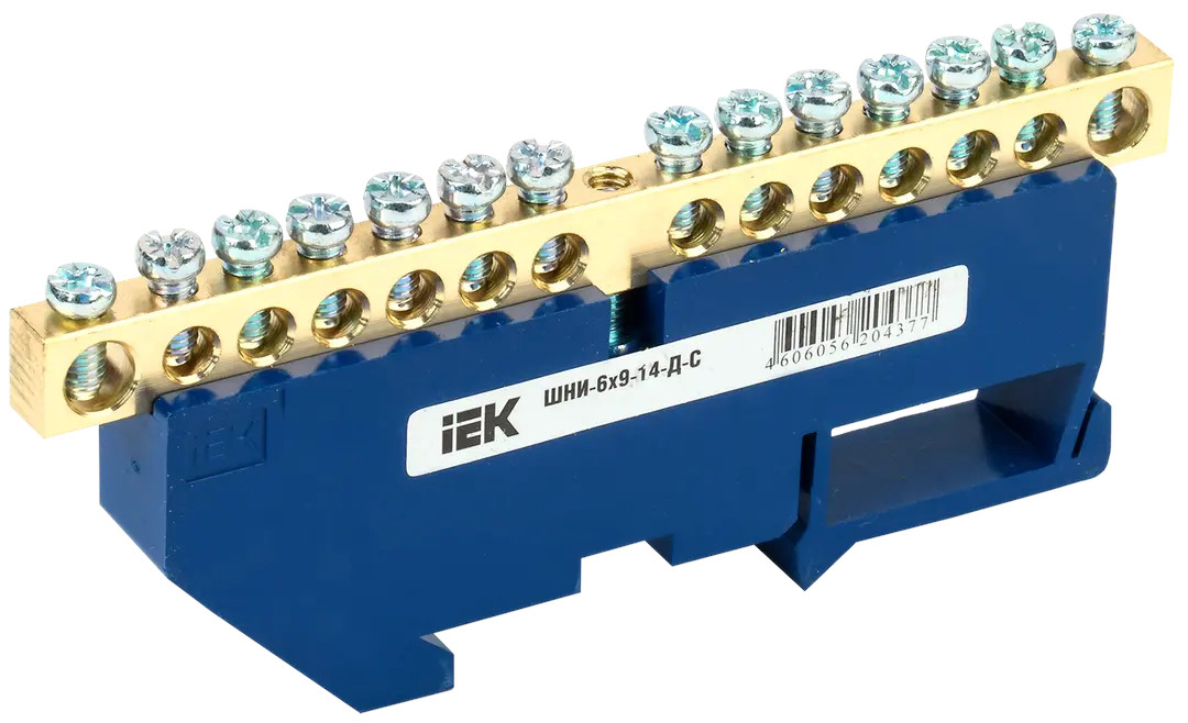 Шина N нулевая 6*9мм на синем DIN-изоляторе 12 каб.выводов "IEK" ШНИ-6х9-12-Д-С