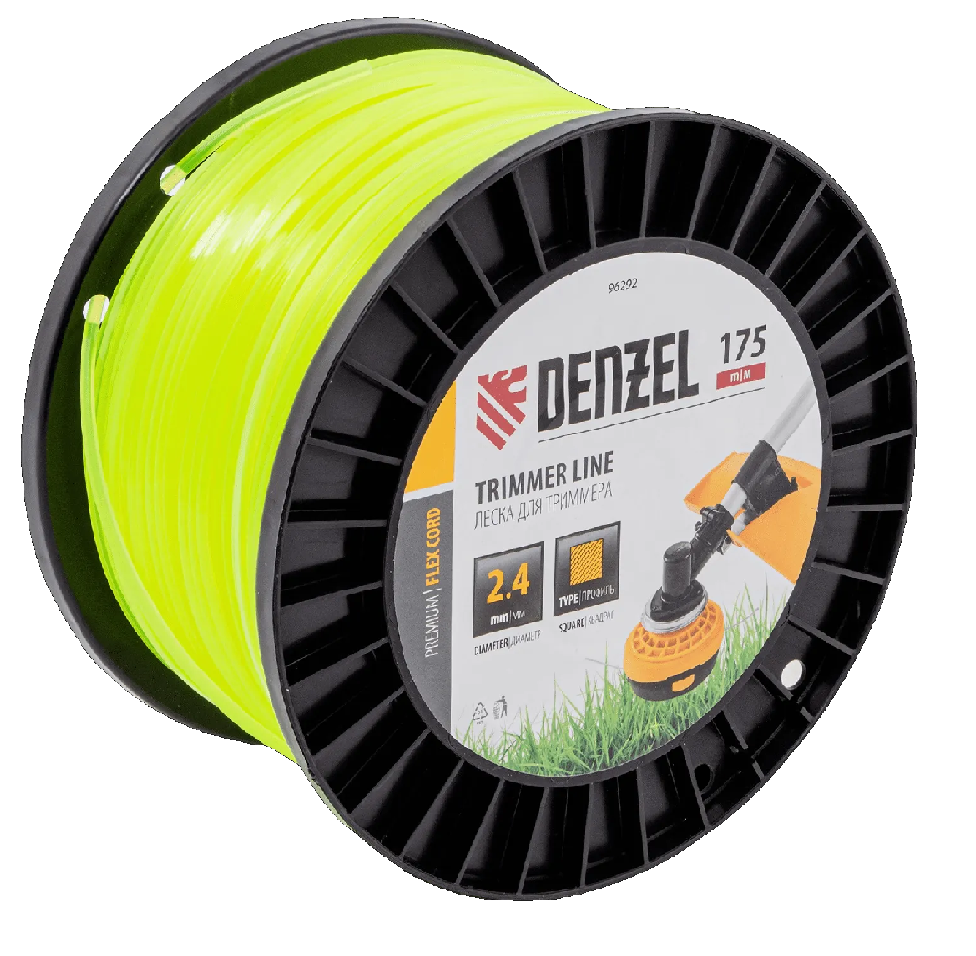 Леска для триммера квадрат 2,4мм 175м на DIN катушке Flex cord Denzel 9629296292- купить в АПлайн