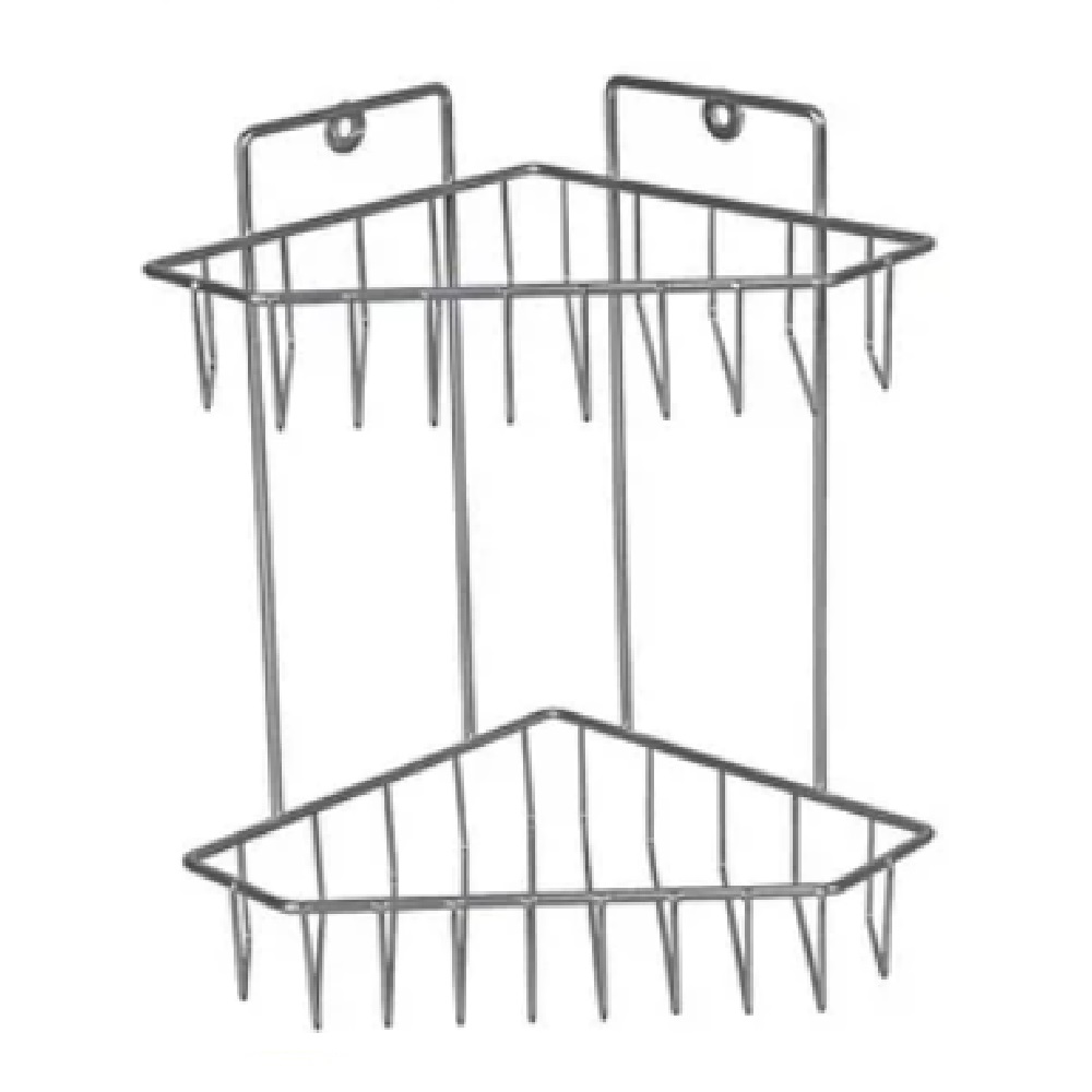 Полка для ванной угловая 2-х ярусная трапеция корзина Хром ПКТ-2  / 268