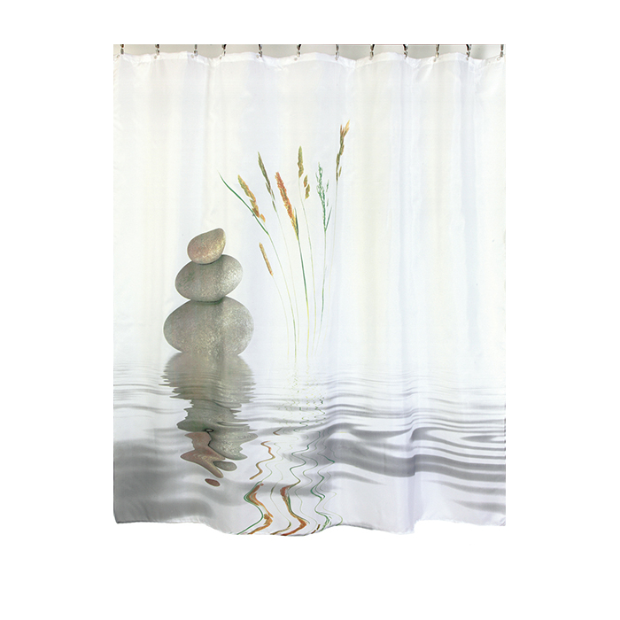 Штора для ванной комнаты Zalel Фотопринт Камни и листья 180х180 без колец YQL-DX-129