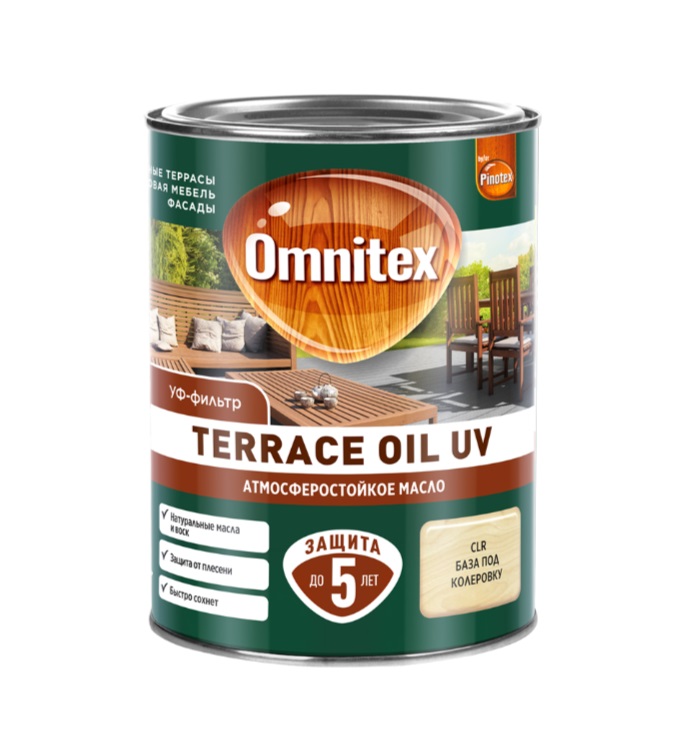 Масло Omnitex (Pinotex) для террас, фасадов и садовой мебели База CLR 0,9 л /5003593750035937- купить в АПлайн