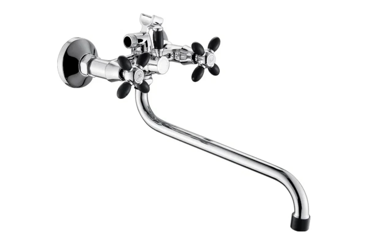 Смеситель для ванны АНТЕЙ Радуга с 2-мя рукоятками S-30см, с цвет.након.и ручк. черный 2270716-ANT