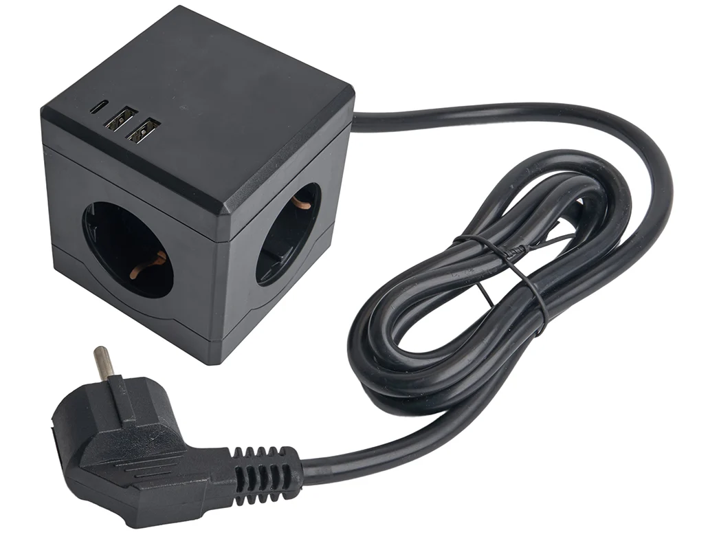 Удлинитель 3+2USB+1TypeCх1,5м с заземлением 16А(3х1мм2) STEKKER Hm10-41-01 49657 черный49657- купить в АПлайн