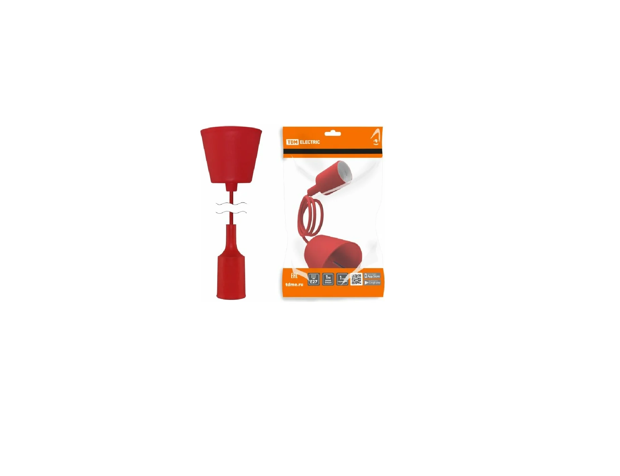 Патрон пластиковый со шнуром TDM E27 1 м красный, SQ0335-0063 /381
