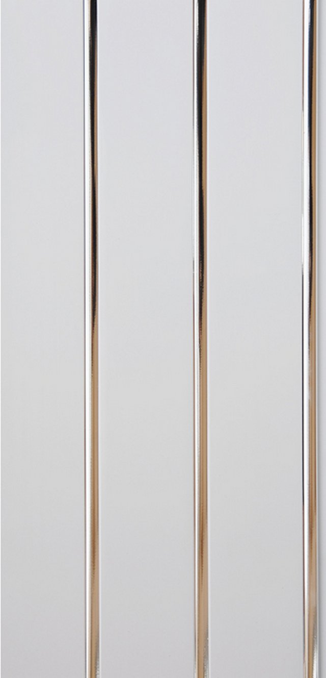 Панель ПВХ Софитто (белый лак) 3 полосы серебро (хром) 0,24х3,0м