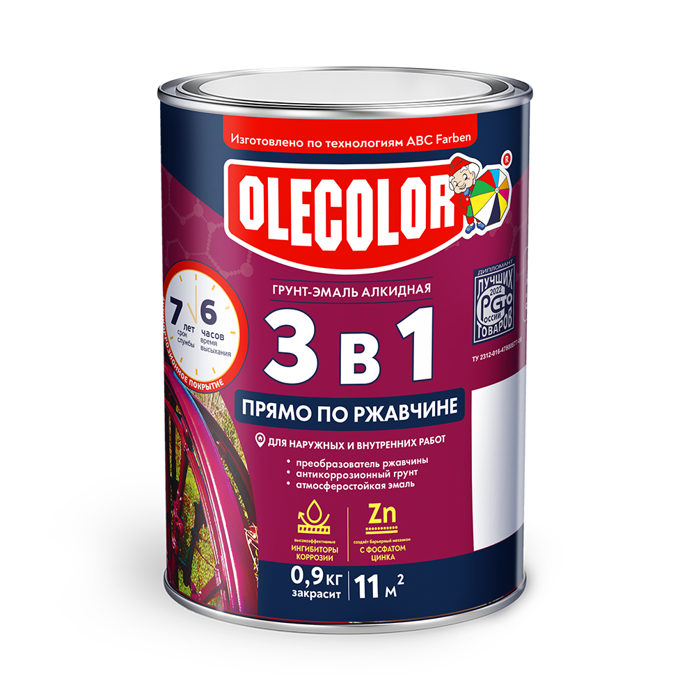 Грунт-эмаль OLECOLOR по ржавчине серый 7004 0,9кг 