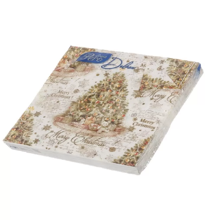 Салфетки бумажные Pero Deluxe Винтажная ель 20шт 3слоя 33х33см 1220 490592