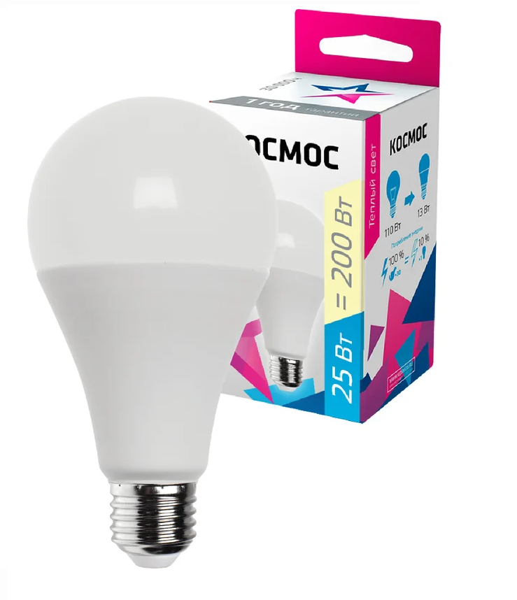 Лампа светодиод. Е27 "Космос" A60 25Вт 3000К теплый свет матовая LkecLED25wA65E2730