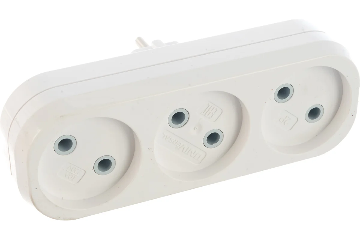 Разветвитель (тройник) 3 гнезда "UNIVersal" без заземл. 10А (плоский) арт. А203 (958)