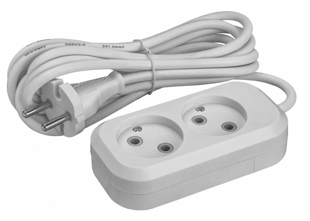 Удлинитель 2х2м без заземления 10А(2х1мм2) Онлайт OPE-S-02-200-X-2x1 90503