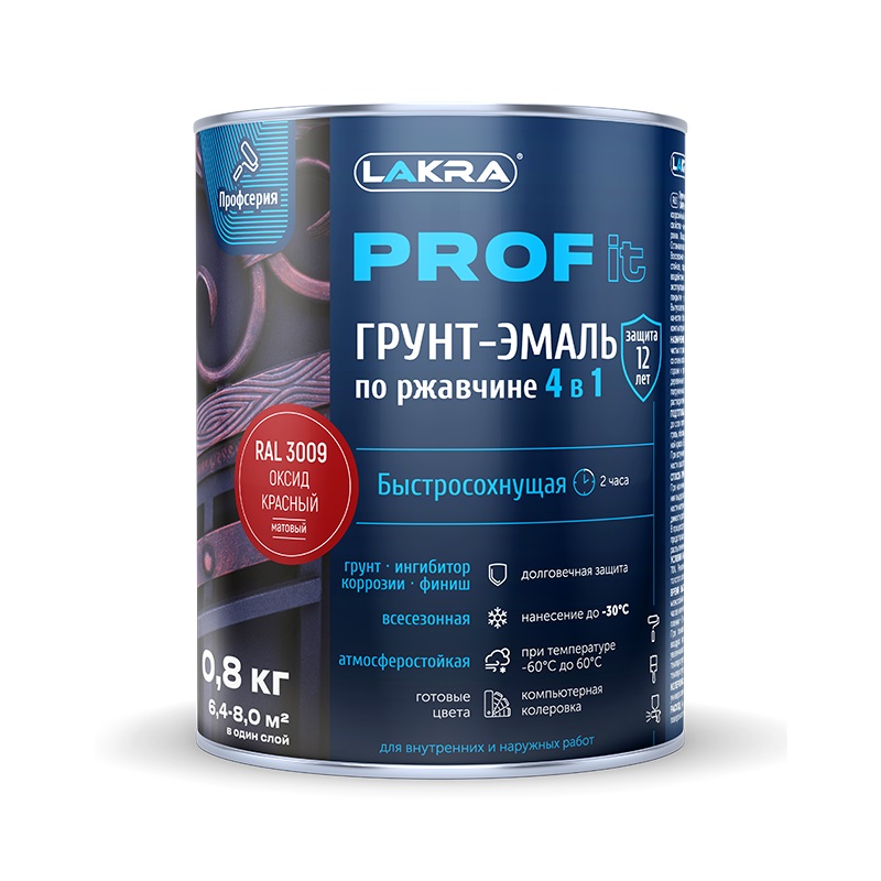 Грунт-эмаль Лакра PROF IT по ржавчине 4 в 1 быстросохнущая зеленый мох, RAL 6005 0,8 кгЛА-00001595- купить в АПлайн