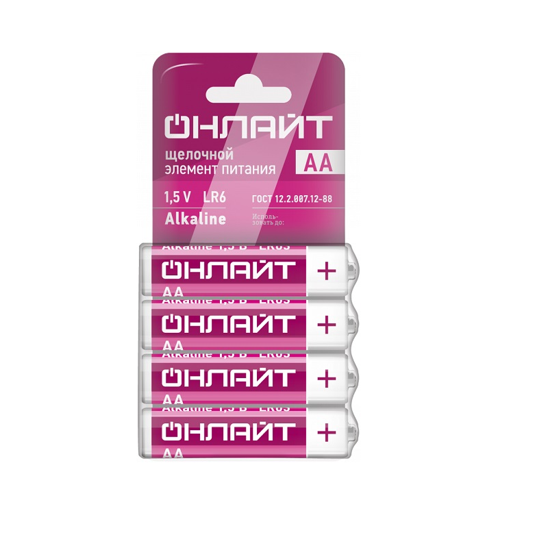 Элемент питания АА алкалиновый (LR6) Онлайт 4шт 90638