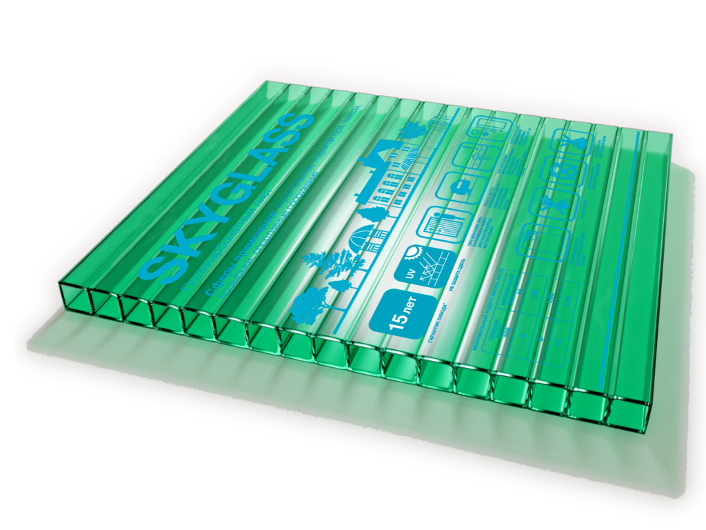 Поликарбонат сотов. цветной зеленый SKYGLASS 4,0мм 0,52 кг/м2 2,10х6,0м- купить в АПлайн