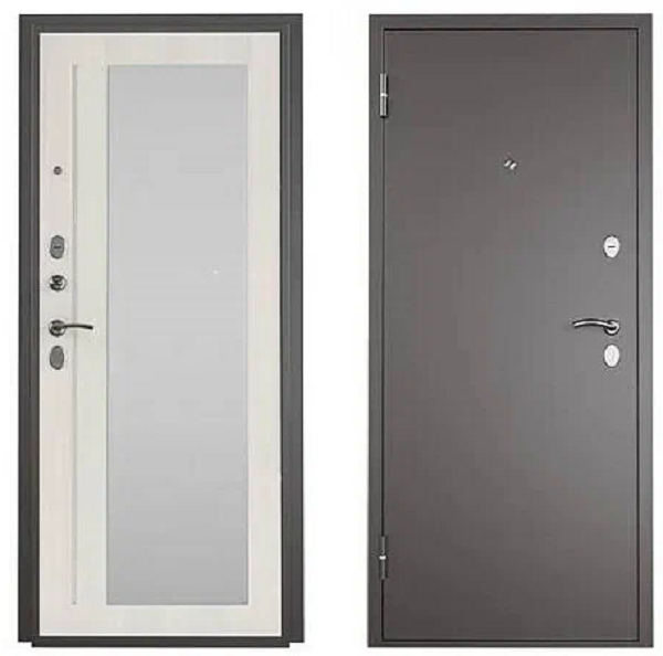 Дверь металлическая Титан Зеркало Графит / Беленый дуб 2050х860-L левая