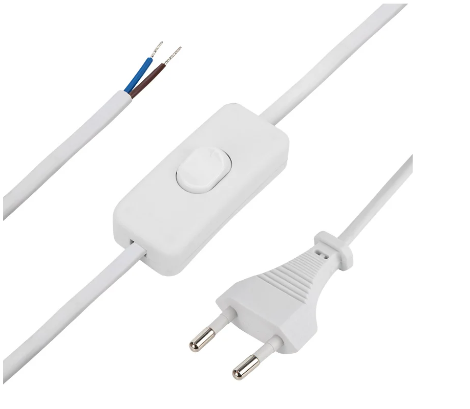 Шнур сетевой с выключателем (белый) 1,7-1,8М  ШВВП 2*0,75ММ для БРА  /4777/- купить в АПлайн