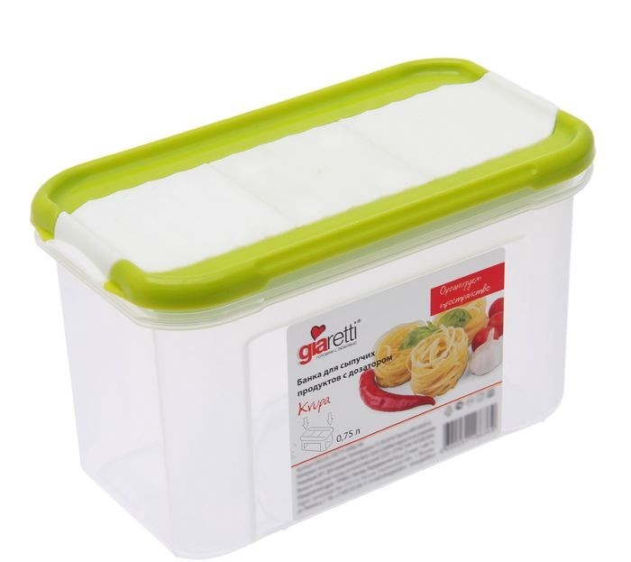 БАНКА ДЛЯ СЫПУЧИХ ПРОДУКТОВ С ДОЗАТОРАМИ KRUPA 0,75Л ОЛИВКОВЫЙ