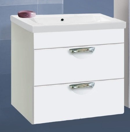 Тумба EMMY "Рокард 60" белая 2 ящика на ножках с умывальником "Сомо 60" 