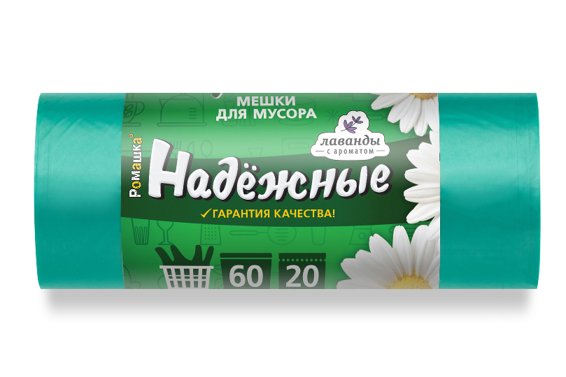 Мешки д/м ПСД Надежные 60л 20мкм 20шт с ушками зеленые ВЛ06820У