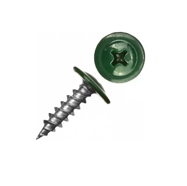 Саморез металл/металл острый 4,2х16 с прессшайбой RAL6005 зеленый мох пакет (20шт) БИСКРЕП19-00333- купить в АПлайн