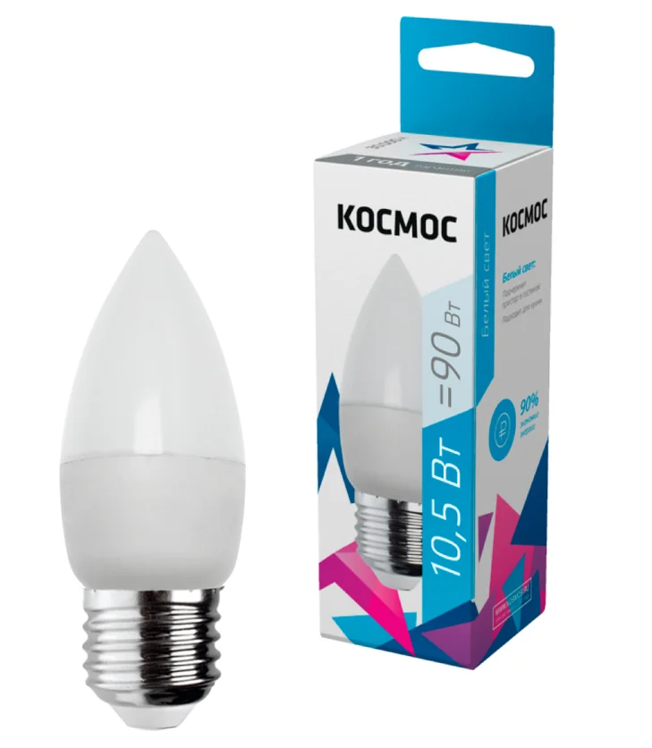 Лампа светодиод. Е27 "Космос" 10,5Вт 4500К дневной свет свеча LkecLED10.5wCNE2745