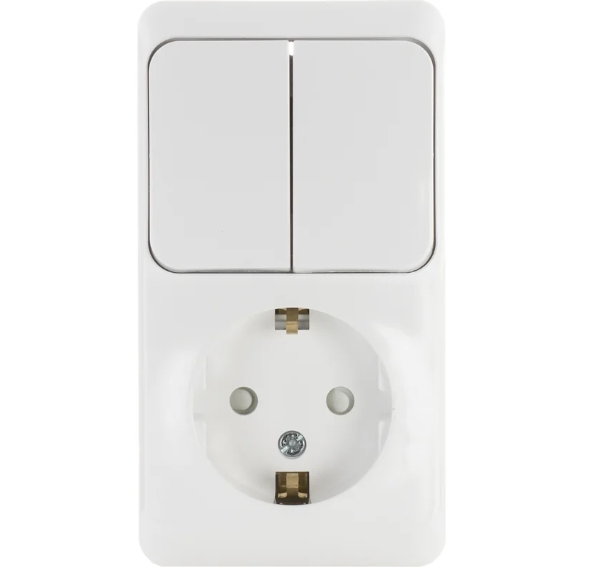 Блок комбин. ОП "Этюд" белый (2выкл.+роз. с заземл.защ.шторки) 16А Systeme Electric ВРA16-2 (296)ВРA16-202B- купить в АПлайн