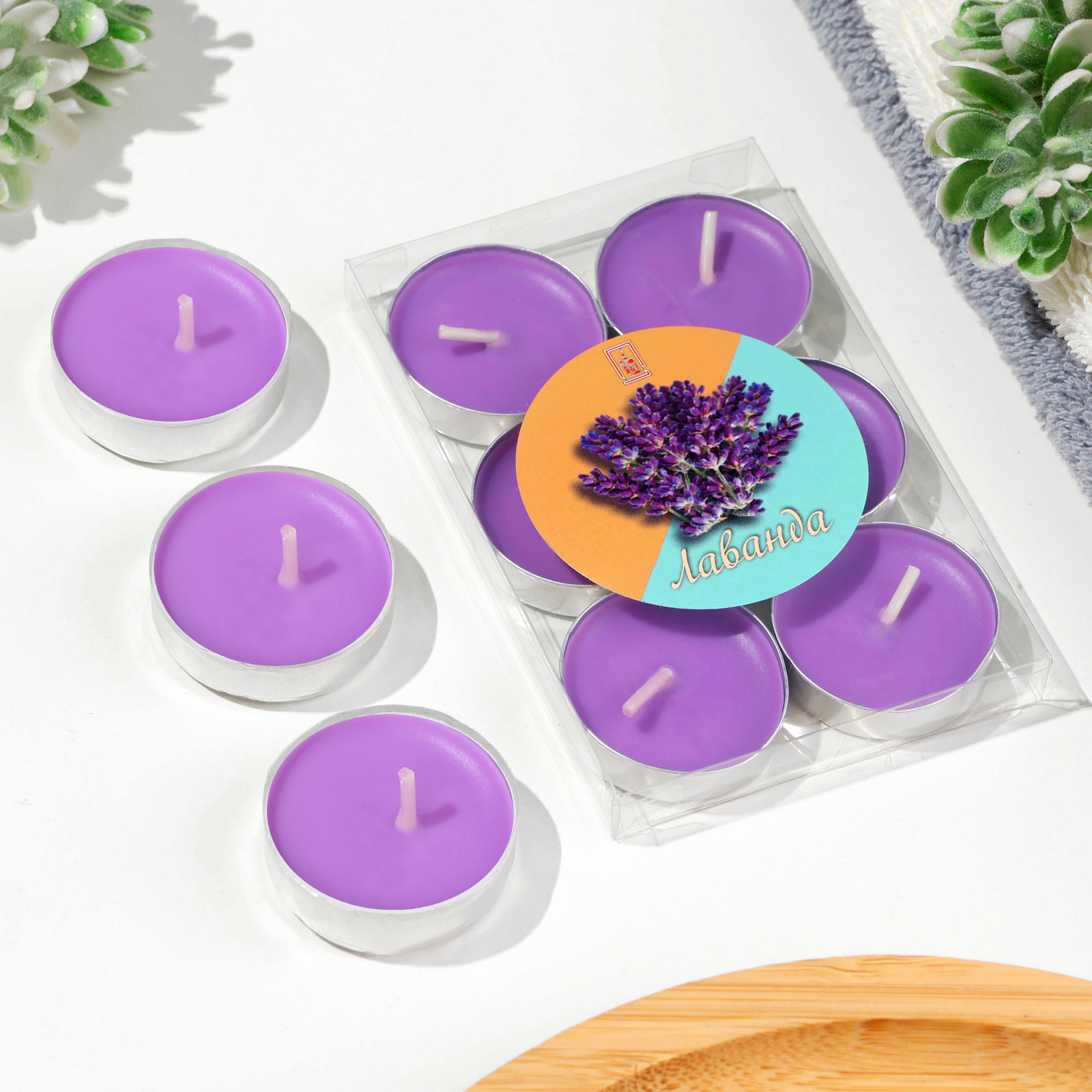 Набор свечей чайных ароматических 6шт лаванда 474813