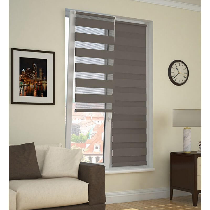 Штора рулонная день-ночь темный мокко 62х170см