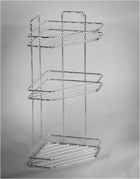 Полка для ванной угловая 3-х ярусная решетчатая Хром СПБ В-23