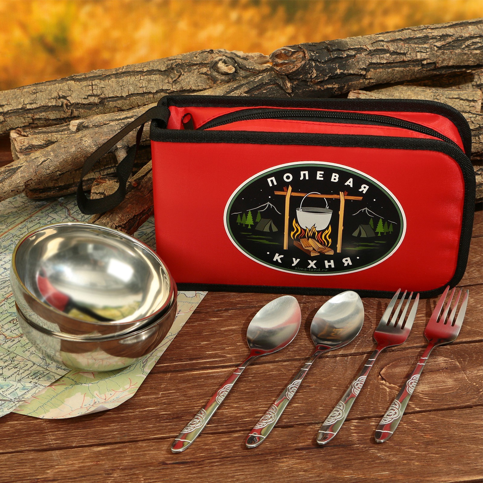 Туристический набор посуды "Полевая кухня" 2 тарелки, 2 ложки, 2 вилки 9305577