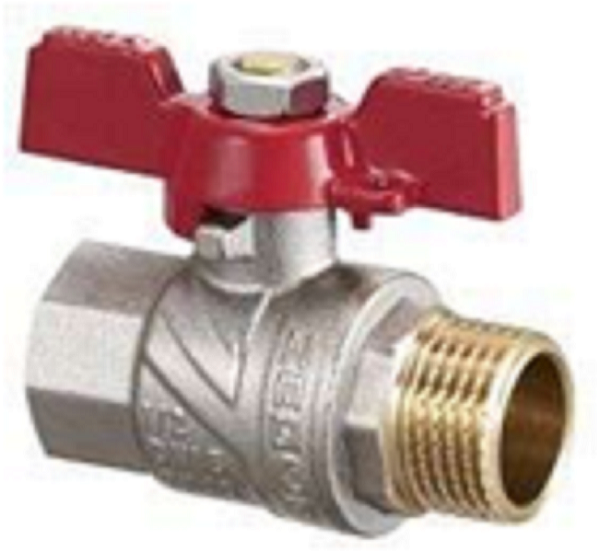 Кран шаровой латунный 3/4" (CW617N) полно проходной ручка бабочка  подкл. штуцер-штуцер (БШШ) FNN12