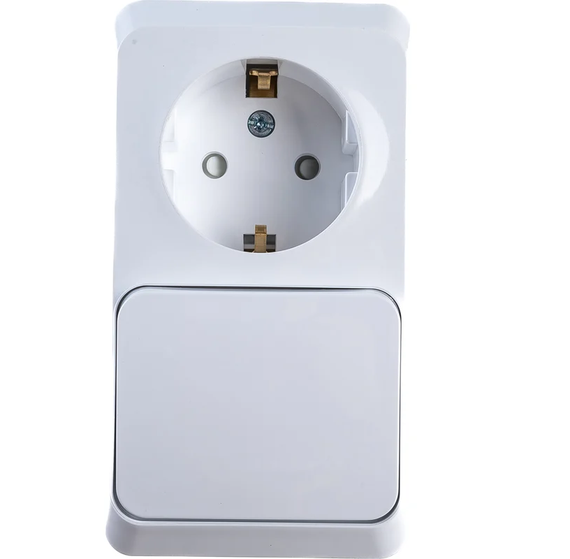 Блок комбин. ОП "Этюд" белый (1выкл.+роз. с заземл.защ.шторки) 16А Systeme Electric ВРA16-201B (272)