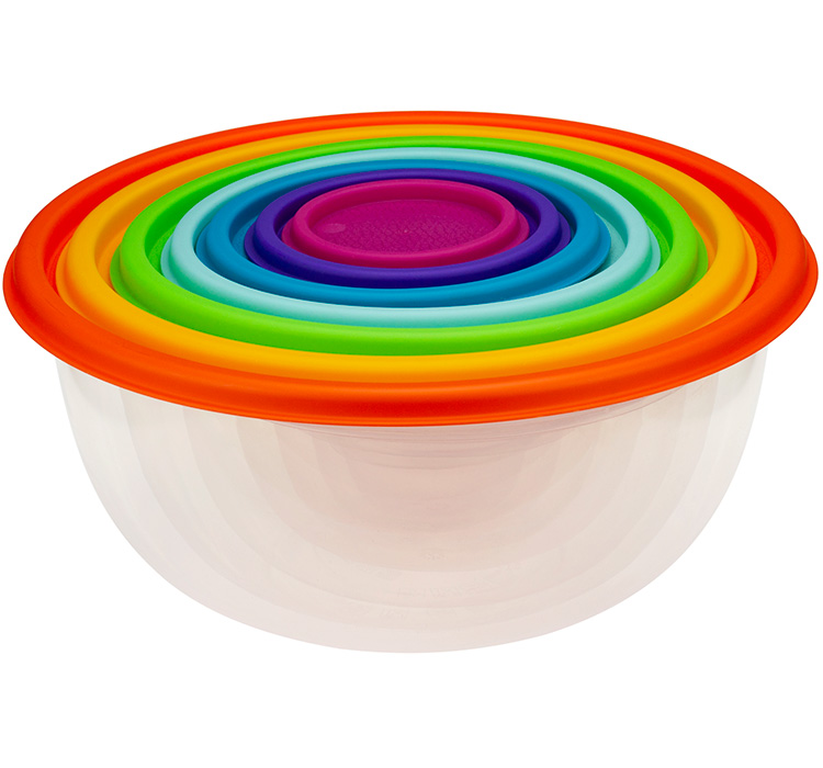 Набор мисок пласт. Радуга 7шт с крышками микс М1310