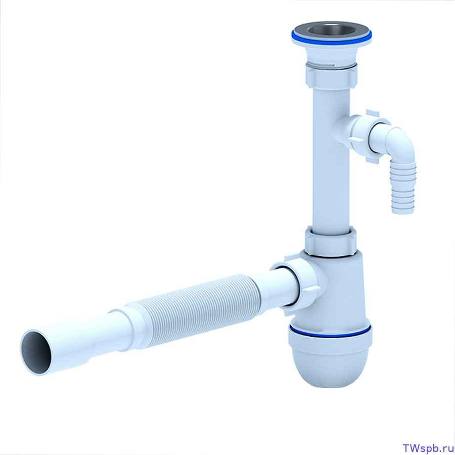 Сифон для раковины "АНИ" ЮНГ ВМ1315 с отводом для стиральной машины, с гофрированной трубой  П10792