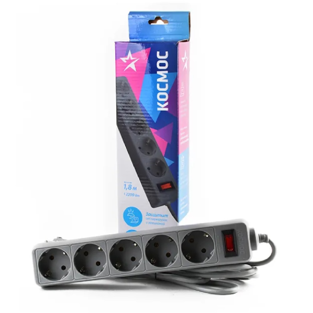 Фильтр сетевой 5розх1,8м КОСМОС серый FKsm1.8m-5gFKsm1.8m-5g- купить в АПлайн