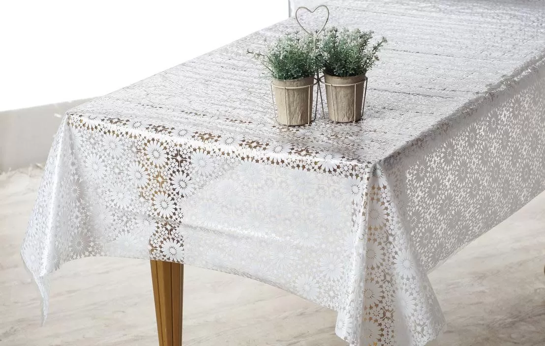 Клеенка Лейс 1,32х22м ажурная белые цветы 073E