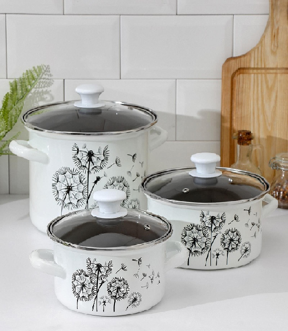 Набор кастрюль эмал.Адажио-5-1-Люкс 1.9л, 2.5л, 5л белая 92904